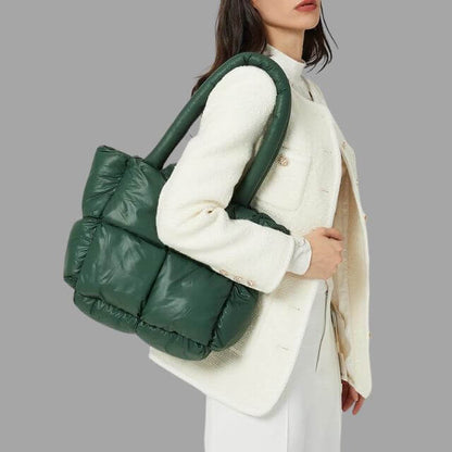 Borsa Donna Imbottita in Tessuto Metallico con Ruches e Tracolla