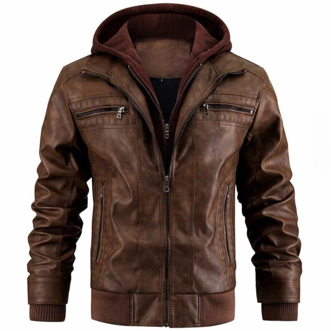Giacca Biker Uomo Invernale Corta con Cappuccio e Zip