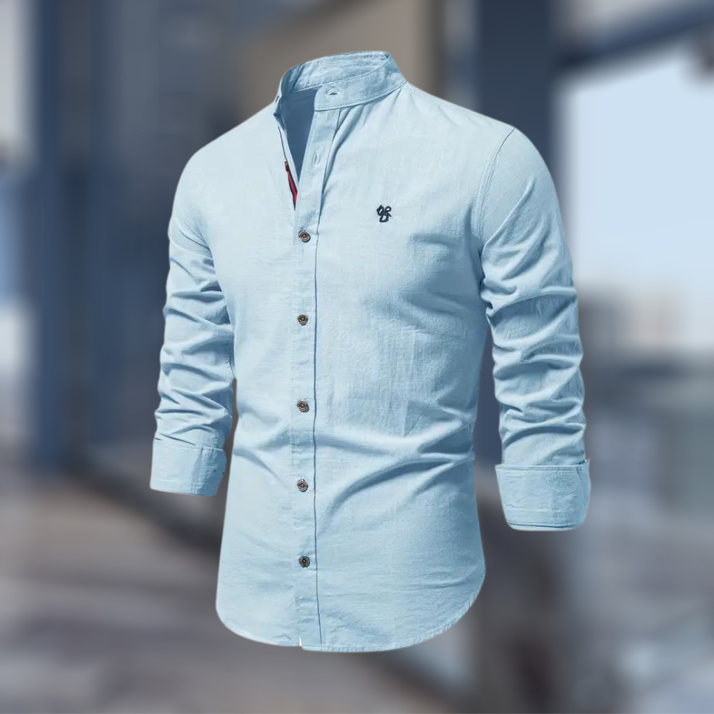 Camicia Uomo Collo Coreana Manica Lunga