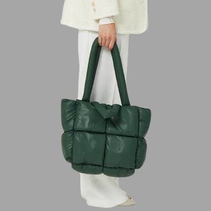 Borsa Donna Imbottita in Tessuto Metallico con Ruches e Tracolla
