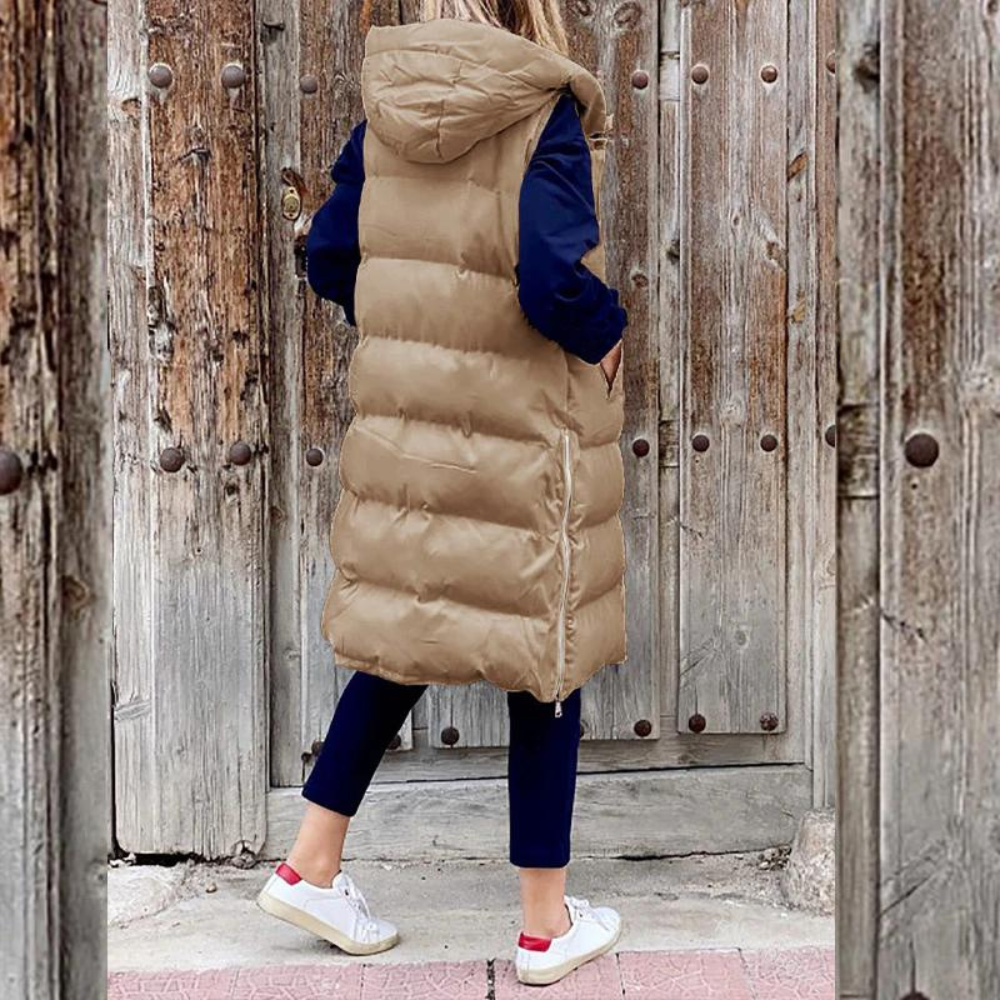 Gilet Imbottito Donna Senza Maniche con Cappuccio Caldo