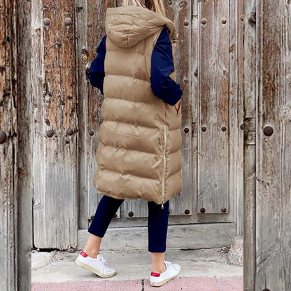 Gilet Imbottito Donna Senza Maniche con Cappuccio Caldo