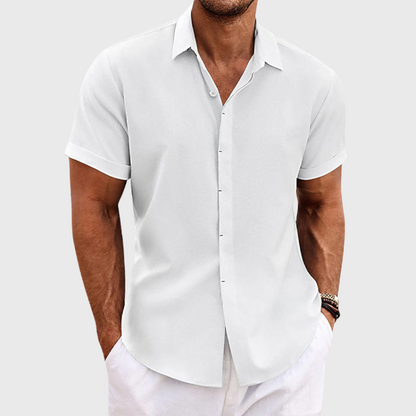 Camicia Uomo Lino Manica Corta Vestibilità Classica