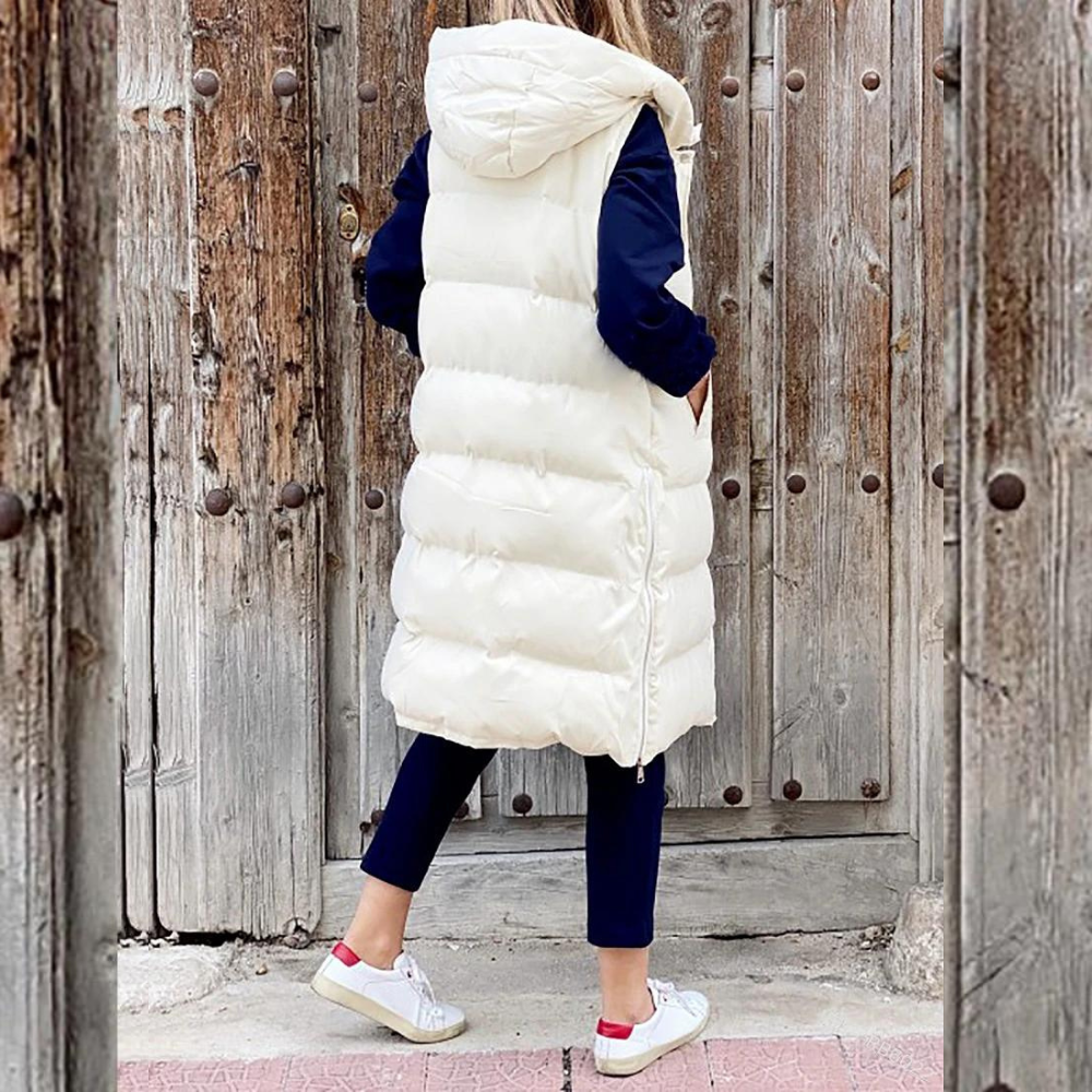 Gilet Imbottito Donna Senza Maniche con Cappuccio Caldo