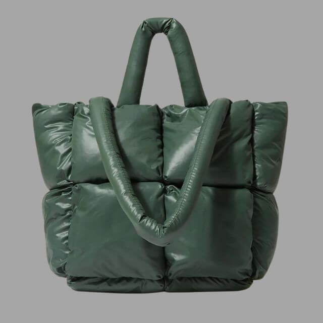 Borsa Donna Imbottita in Tessuto Metallico con Ruches e Tracolla