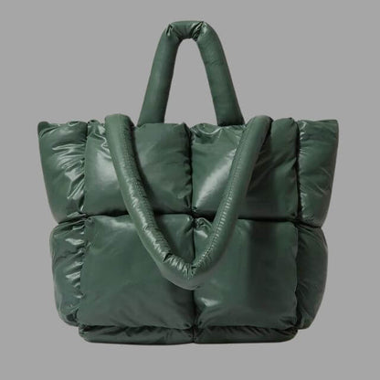 Borsa Donna Imbottita in Tessuto Metallico con Ruches e Tracolla
