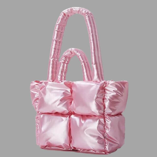 Borsa Donna Imbottita in Tessuto Metallico con Ruches e Tracolla