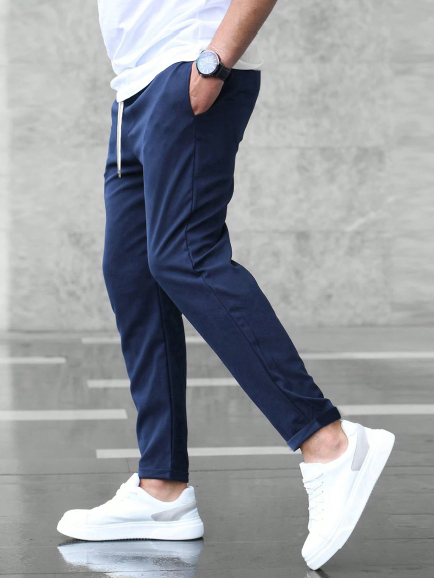 Pantaloni Jogging Uomo Tessuto Morbido Vestibilità Slim Cintura