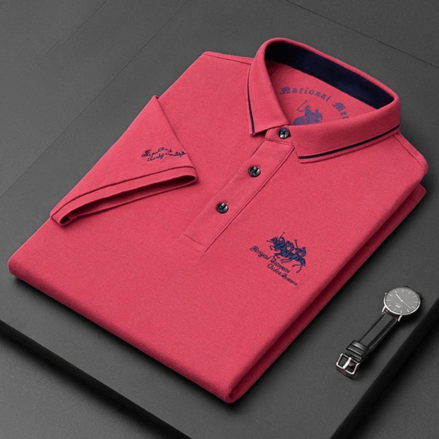 Polo Uomo Stile Elegante Colletto Contrasto Ricamata