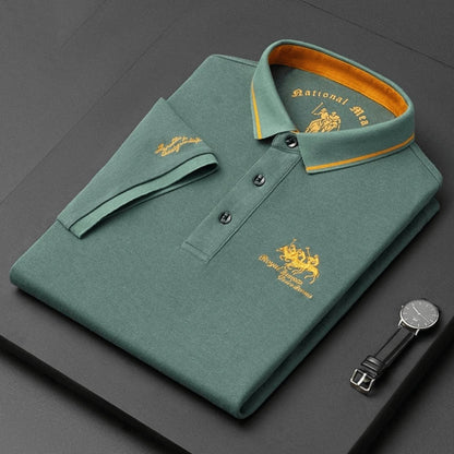 Polo Uomo Stile Elegante Colletto Contrasto Ricamata