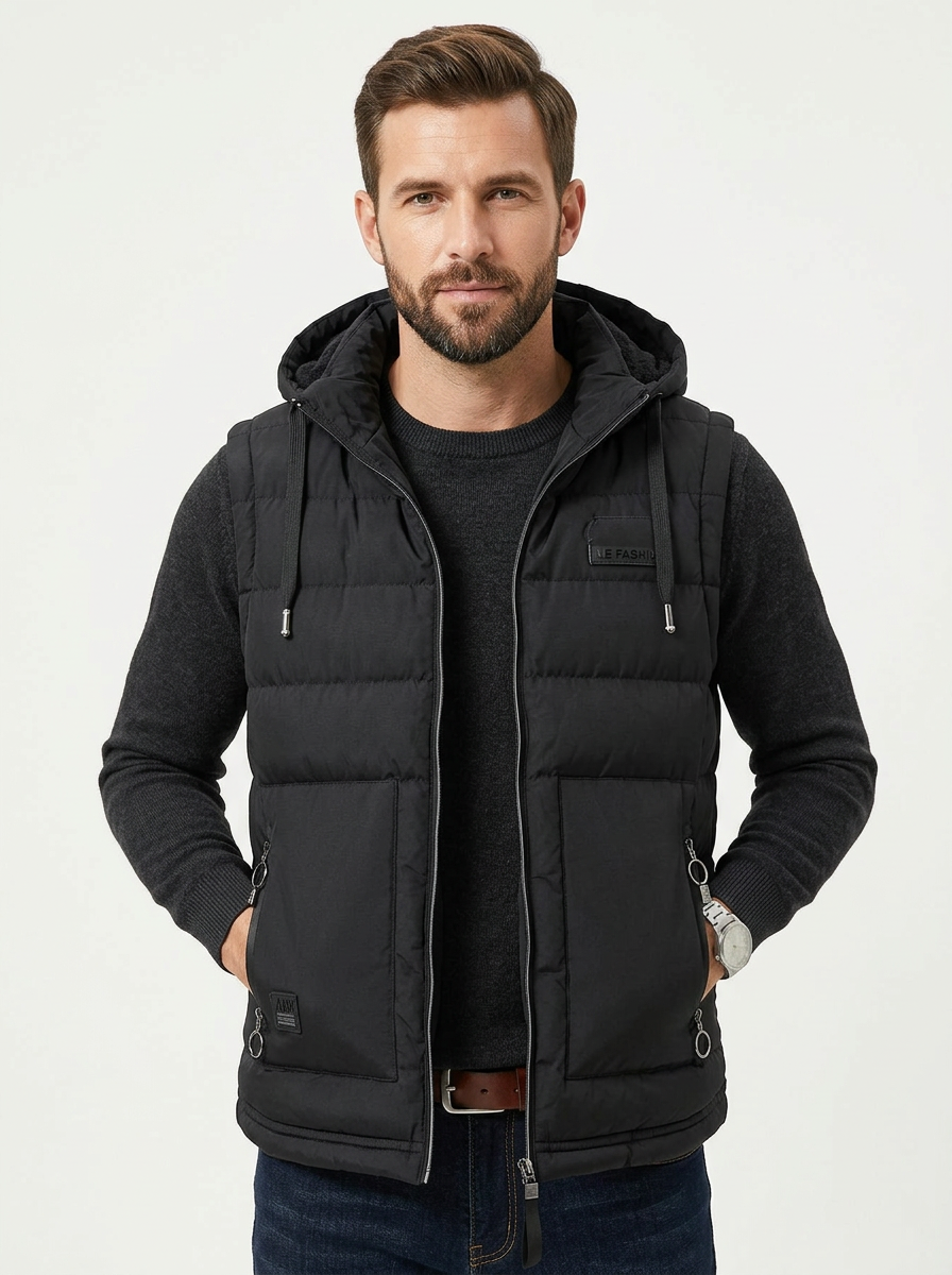Gilet Piumino Uomo con Cappuccio Zip Frontale Senza Maniche - Vesarelli