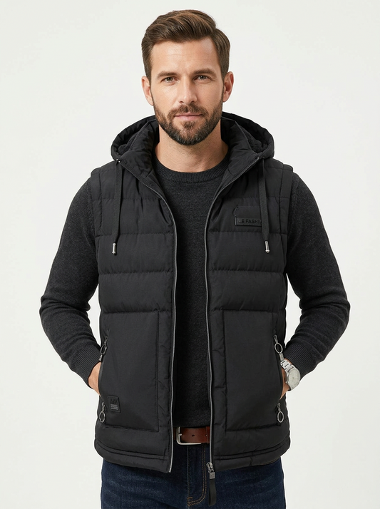 Gilet Piumino Uomo con Cappuccio Zip Frontale Senza Maniche - Vesarelli