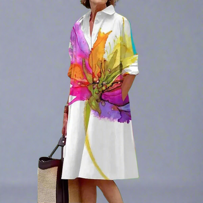 Abito Chemisier Donna Midi Maniche Lunghe Stampa Astratta - Vesarelli