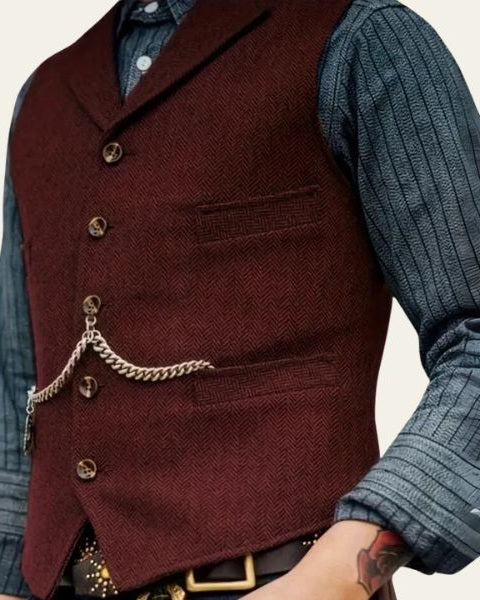 Gilet Uomo in Tweed Spina di Pesce Revers a Lancia - Vesarelli