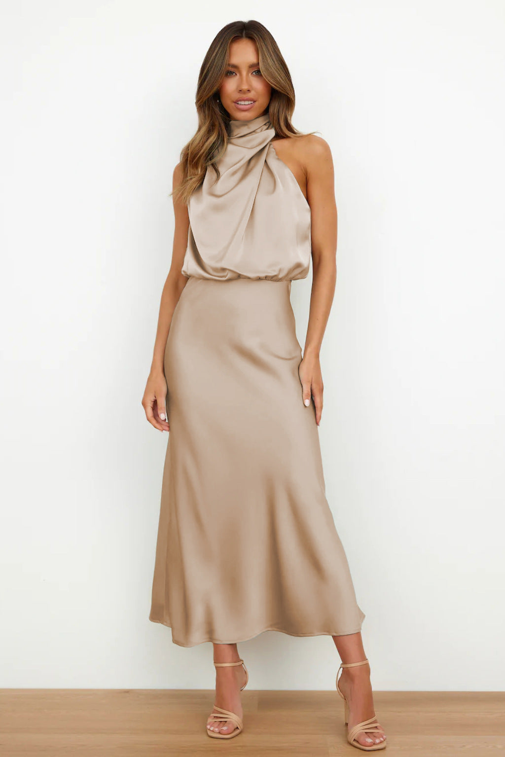 Abito Lungo Donna in Raso Elegante Scivolato - Vesarelli
