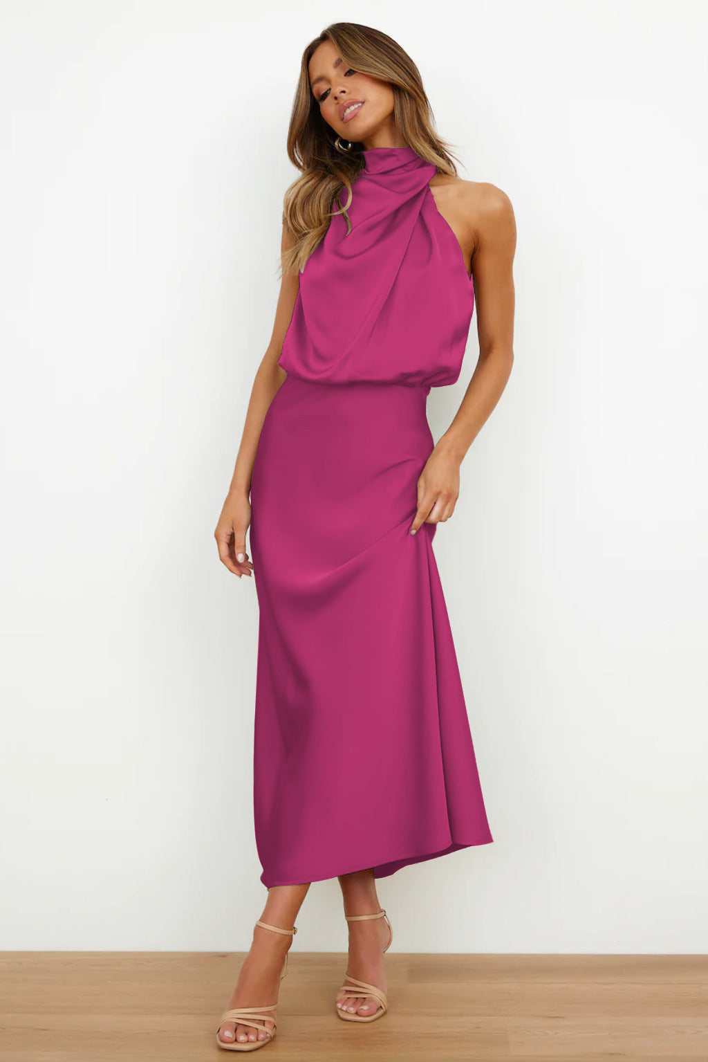 Vestito Lungo in Raso Elegante Per Donna | Veloria Rosa