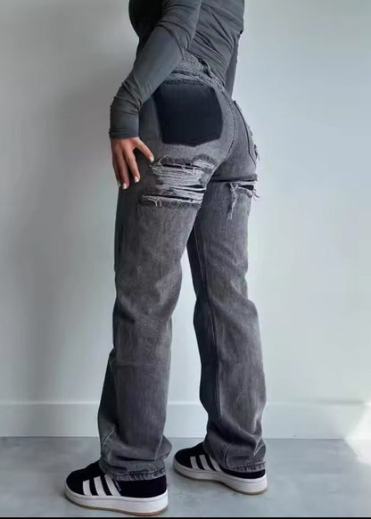 Jeans Donna con Elementi Strutturati sulla Superficie