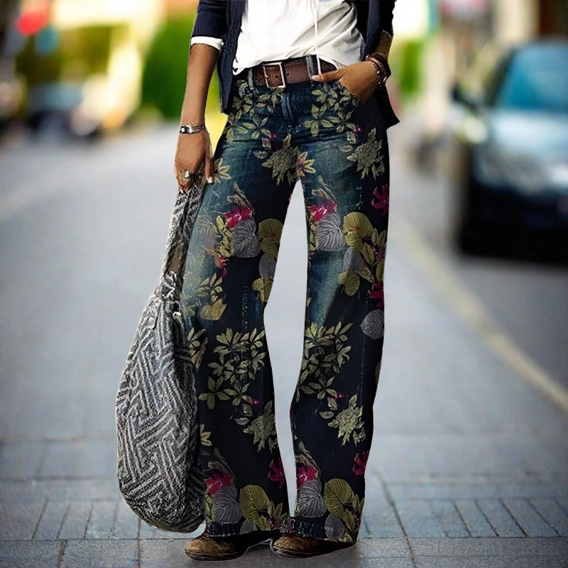Jeans Donna con Stampa Floreale Comodi Vestibilità Ampia - Brentozzi