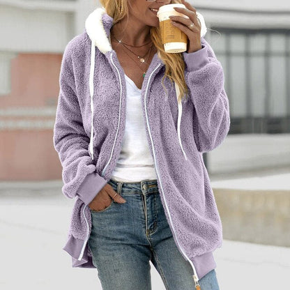 Giacca Donna in Pile con Cappuccio Calda e Morbida