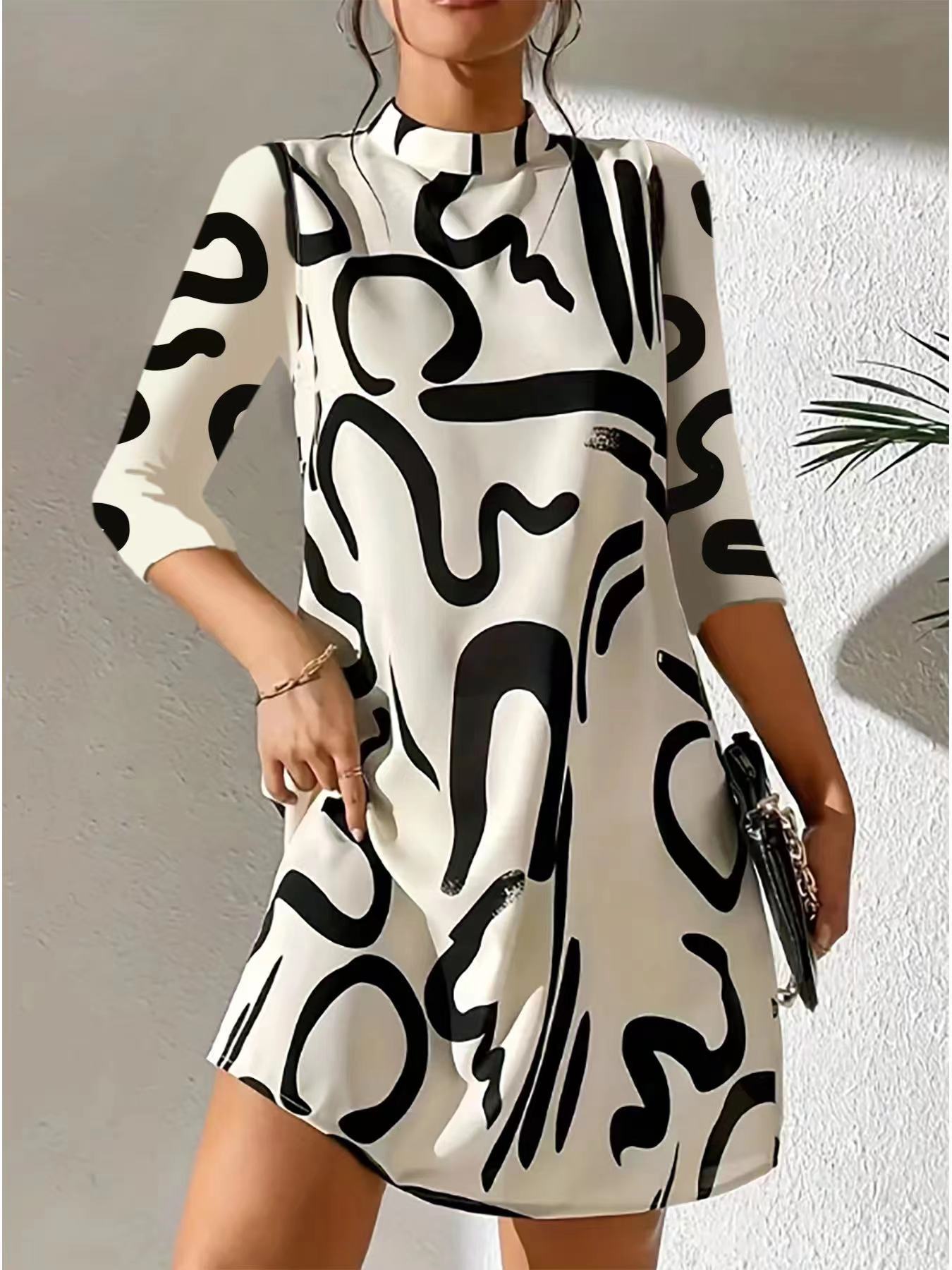 Abito Donna Casual Collo Alto Manica Lunga Vestibilità Ampia