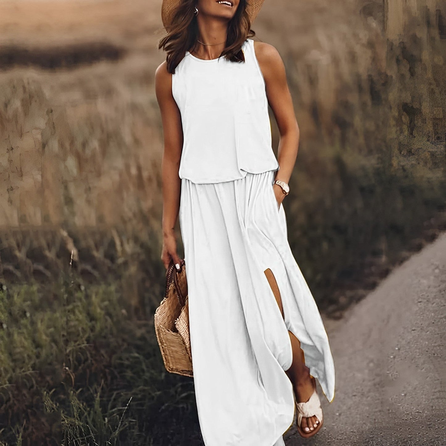 Abito Maxi Donna Estivo con Spacco Laterale
