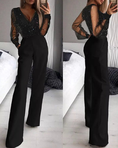 Tuta Elegante Donna Scollo a V Manica Lunga
