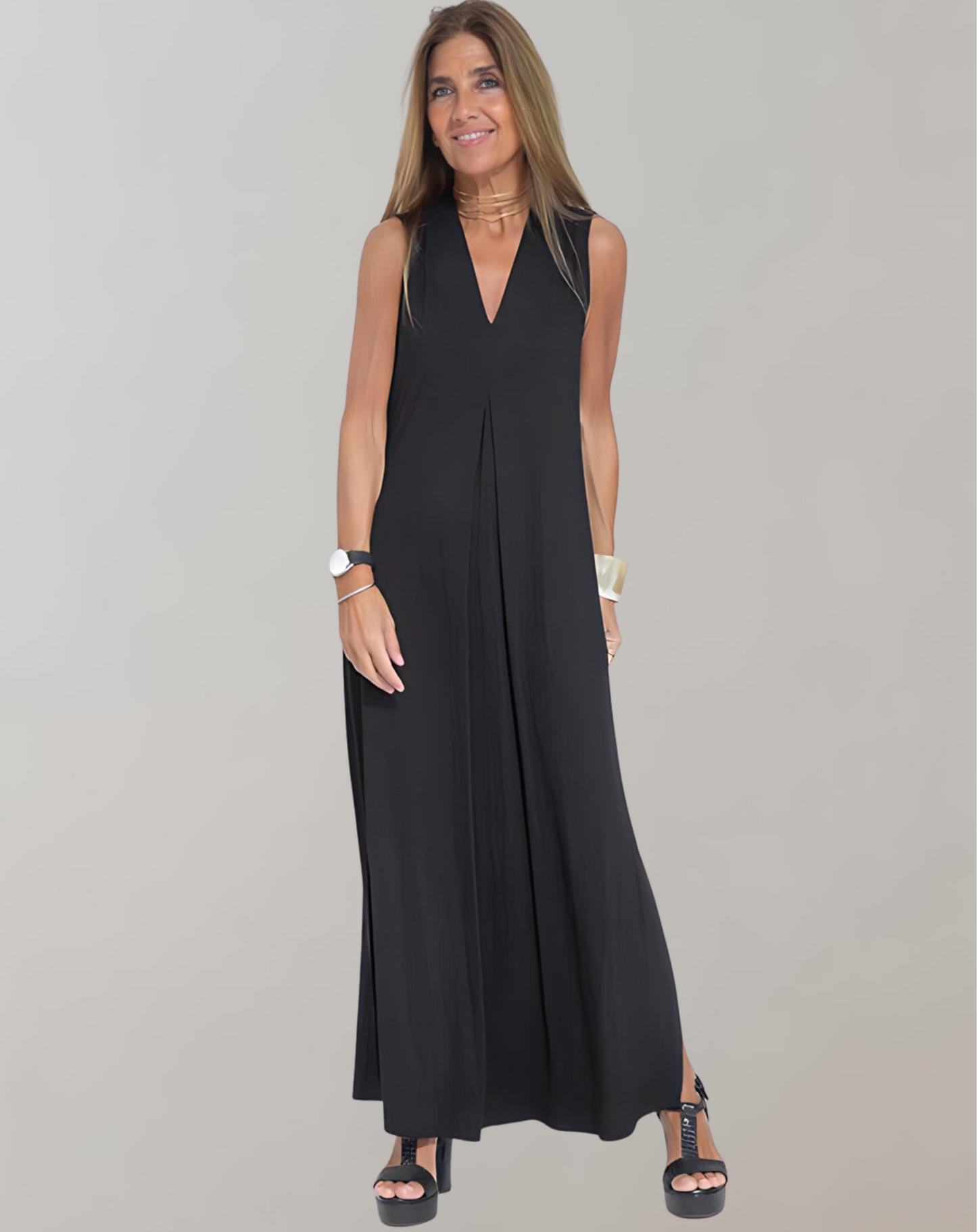 Abito Maxi Donna Smanicato Scollo a V Estate - Brentozzi