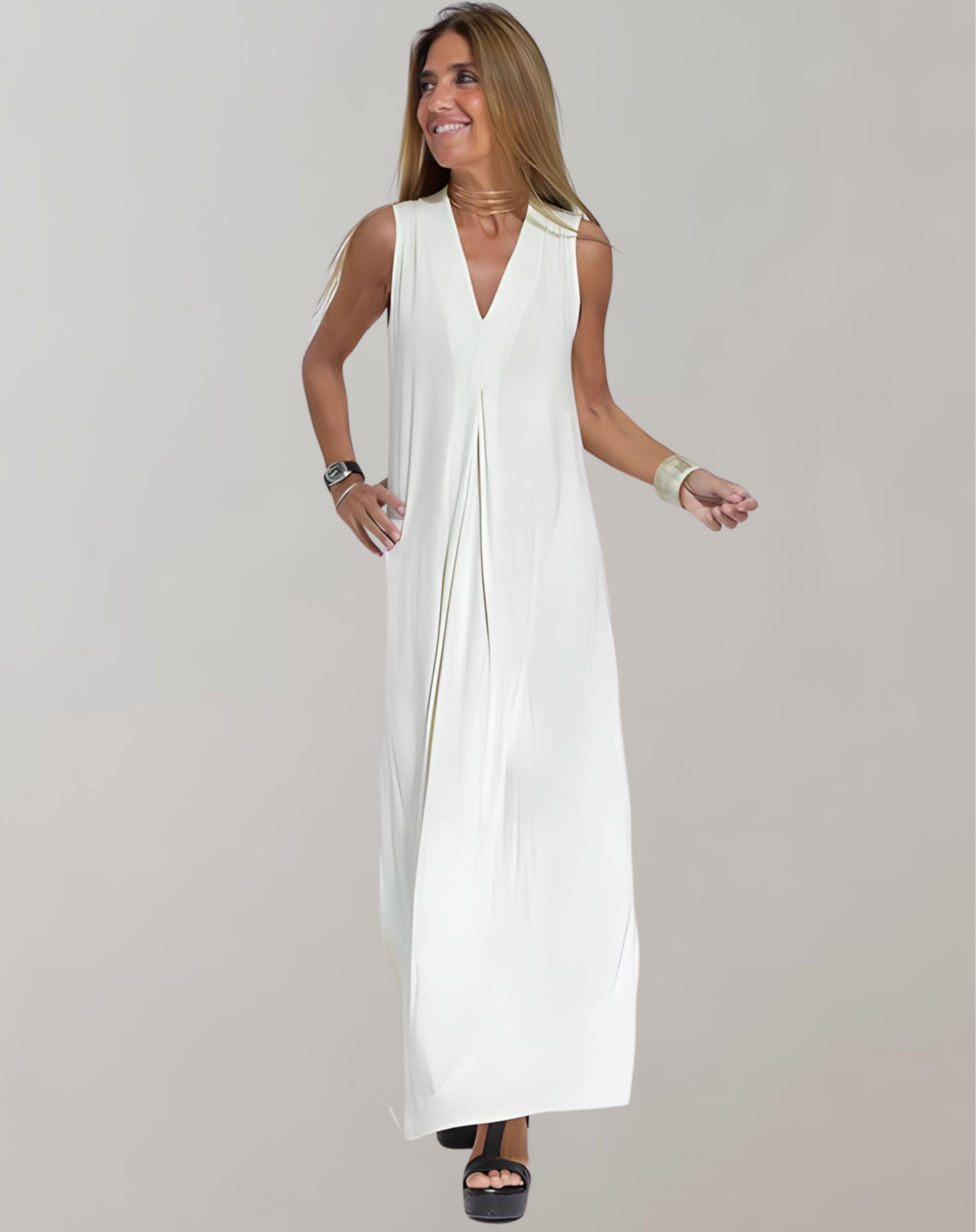 Abito Maxi Donna Smanicato Scollo a V Estate