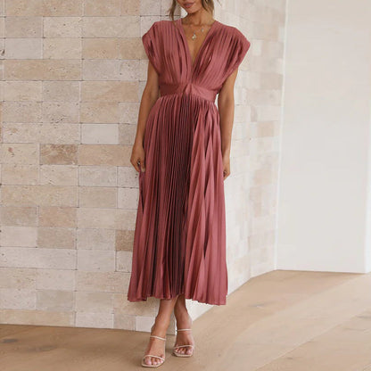 Abito Midi Donna Plissettato Scollo a V Cerimonia