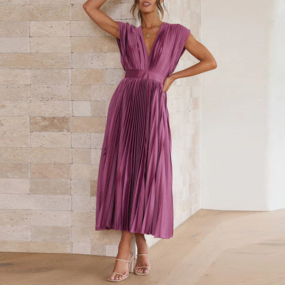 Abito Midi Donna Plissettato Scollo a V Cerimonia
