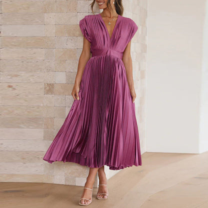 Abito Midi Donna Plissettato Scollo a V Cerimonia