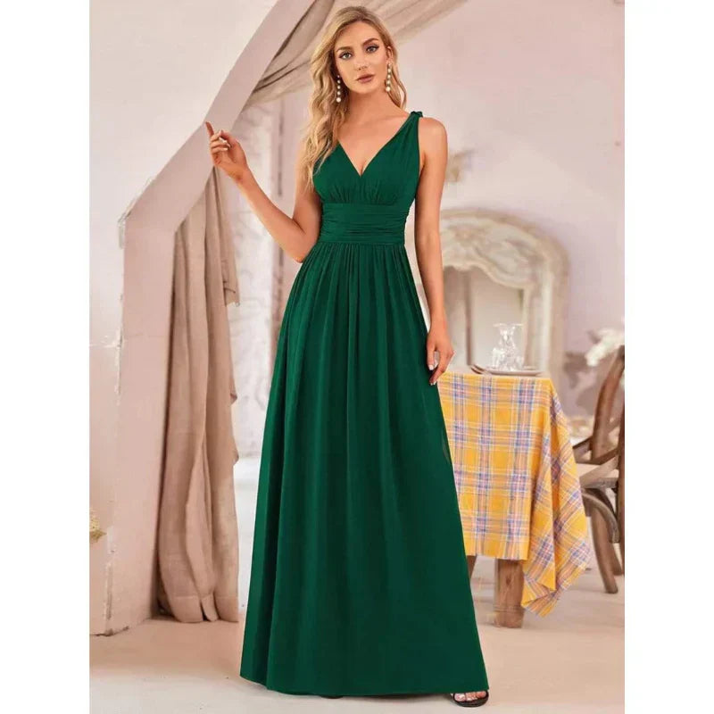 Abito Maxi Donna Scollo a V Orlo Fluttuante
