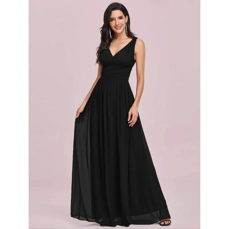 Abito Maxi Donna Scollo a V Orlo Fluttuante