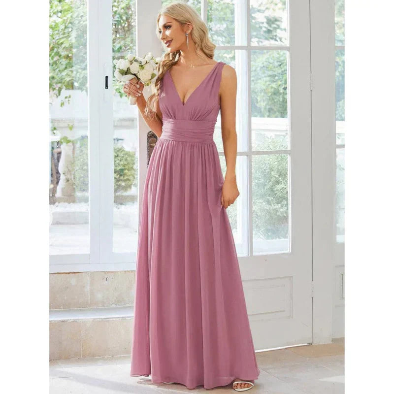 Abito Maxi Donna Scollo a V Orlo Fluttuante