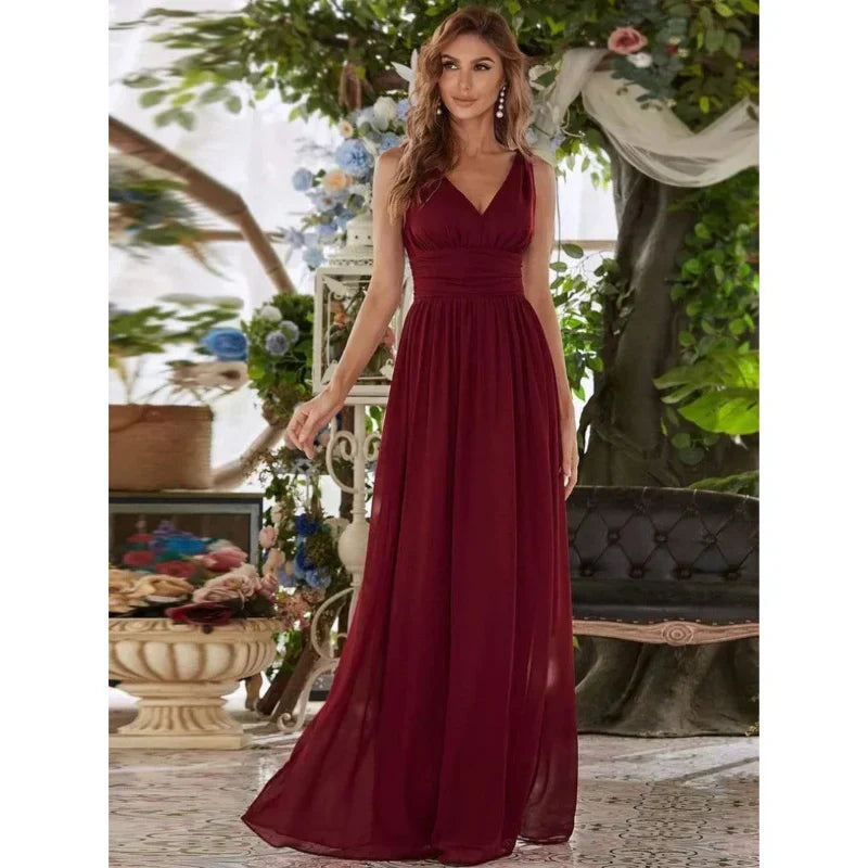 Abito Maxi Donna Scollo a V Orlo Fluttuante