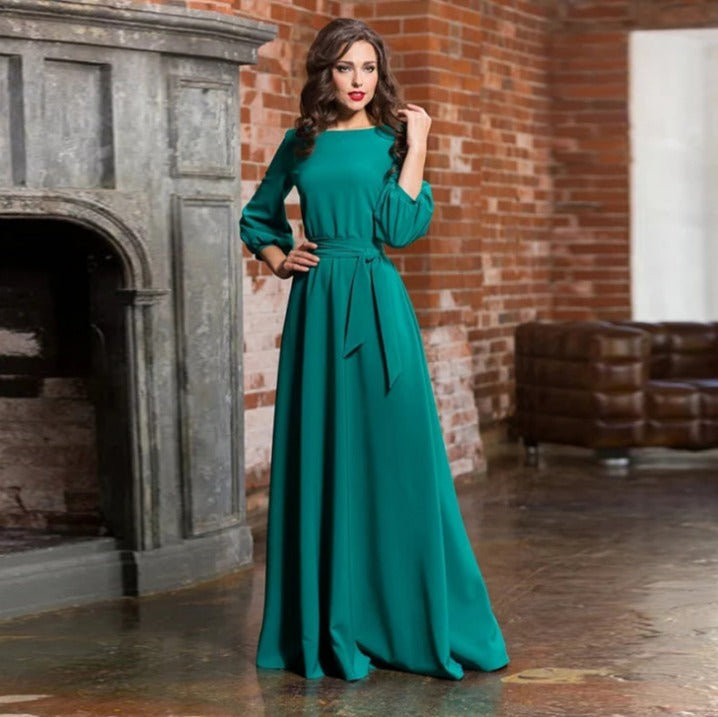 Abito Maxi Donna con Maniche Fluttuanti per Ospiti di Nozze