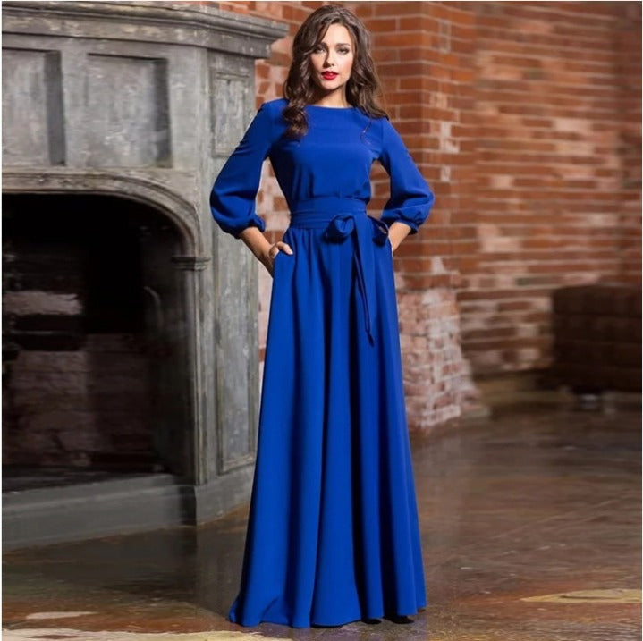Abito Maxi Donna con Maniche Fluttuanti per Ospiti di Nozze
