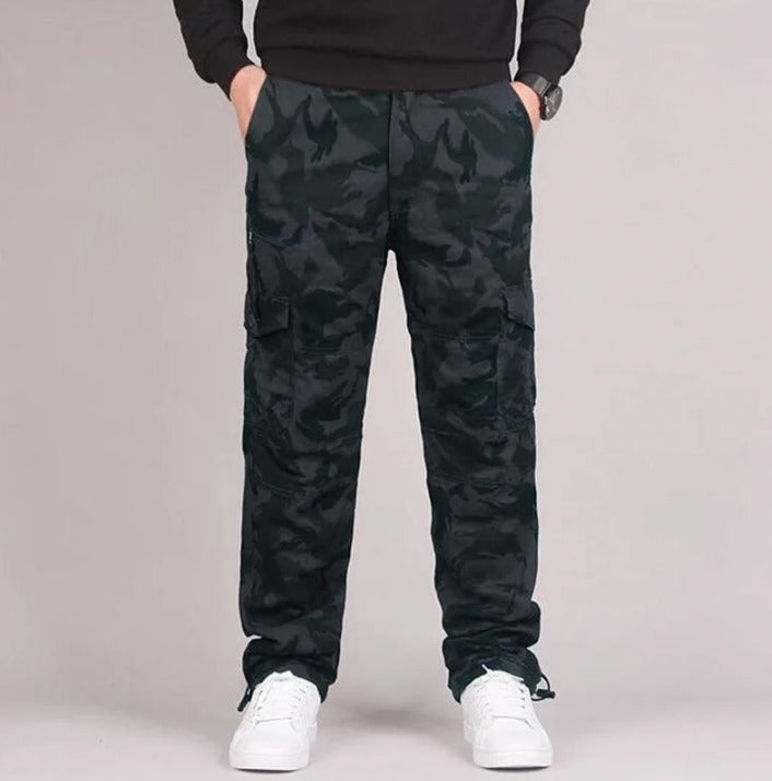Pantaloni Cargo Uomo Tessuto Strutturato Vestibilità Dritta
