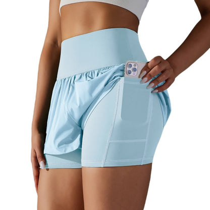 Pantaloncini Sportivi Donna Doppio Strato Vita Alta