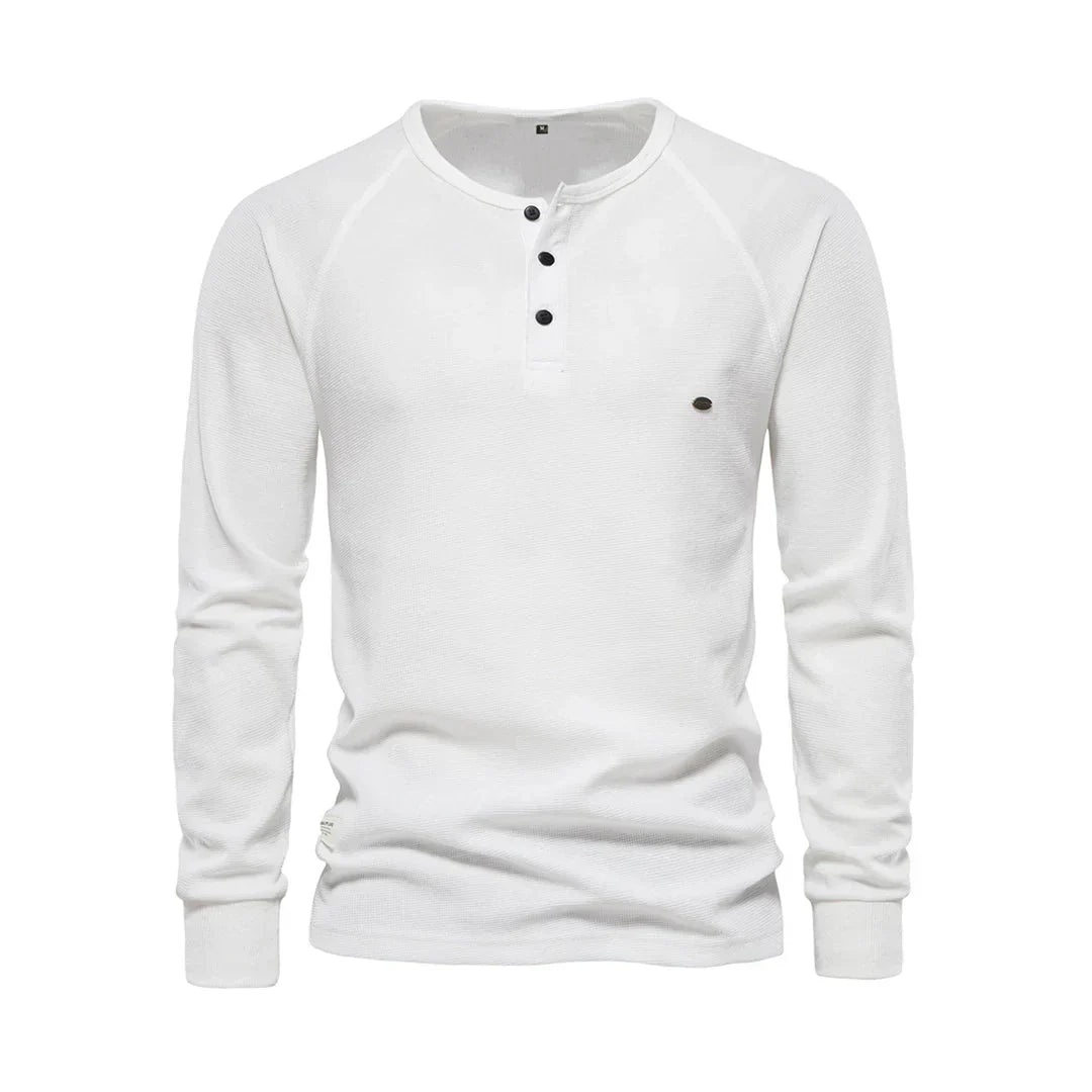 Camicia Uomo Manica Lunga Collo Tondo con Bottoni Comoda