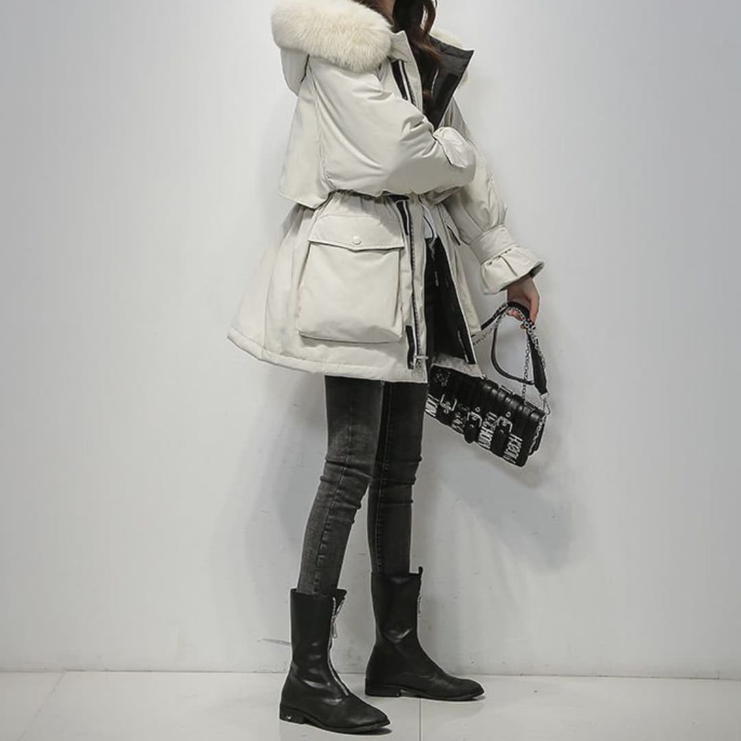 Parka Invernale Donna Imbottito con Colletto in Pelliccia Sintetica