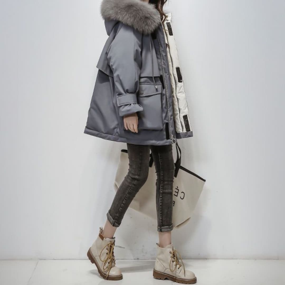 Parka Invernale Donna Imbottito con Colletto in Pelliccia Sintetica