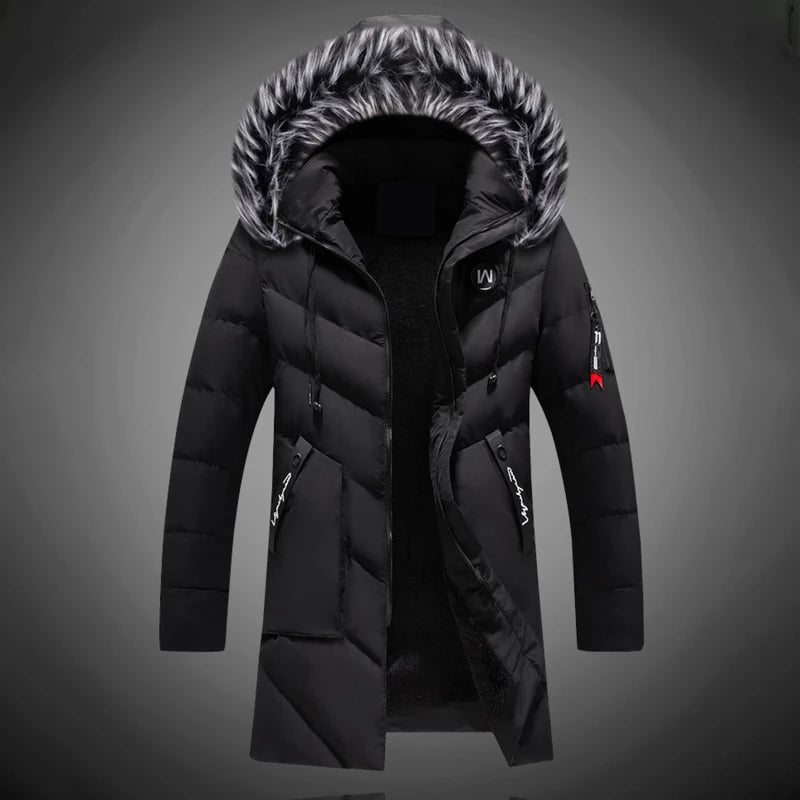 Parka Uomo con Cappuccio e Finitura in Pelliccia Caldo Funzionale