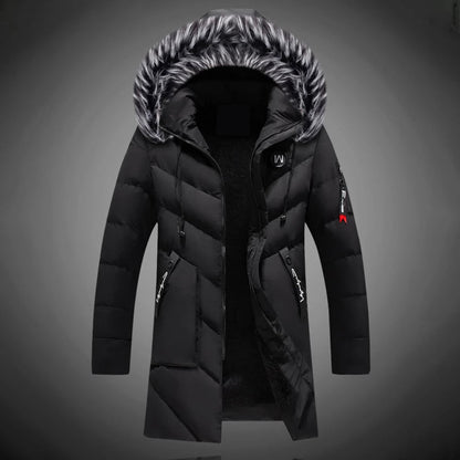 Parka Uomo con Cappuccio e Finitura in Pelliccia Caldo Funzionale