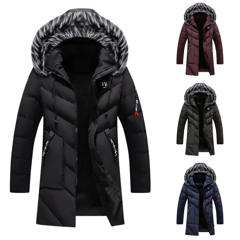 Parka Uomo con Cappuccio e Finitura in Pelliccia Caldo Funzionale
