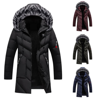 Parka Uomo con Cappuccio e Finitura in Pelliccia Caldo Funzionale