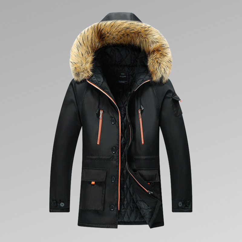 Parka Uomo Imbottito con Cappuccio in Pelliccia Sintetica e Fodera - Brentozzi