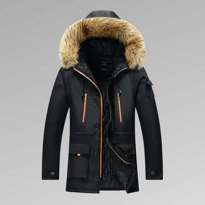 Parka Uomo Imbottito con Cappuccio in Pelliccia Sintetica e Fodera - Brentozzi