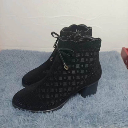 Stivaletti Donna in Mesh con Tacco e Chiusura con Zip Eleganti