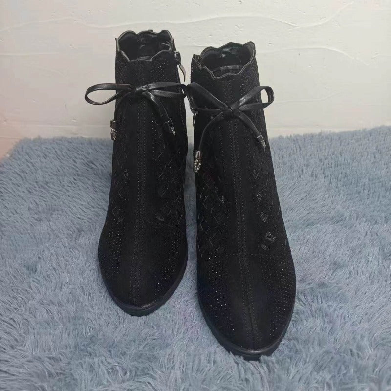 Stivaletti Donna in Mesh con Tacco e Chiusura con Zip Eleganti